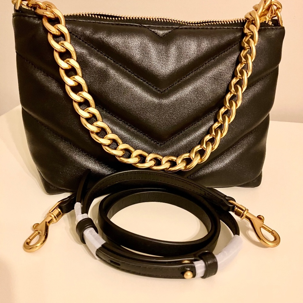 Rebecca Minkoff Edie Small Maxi Quilt Leather Crossbody Black With Gold Chain